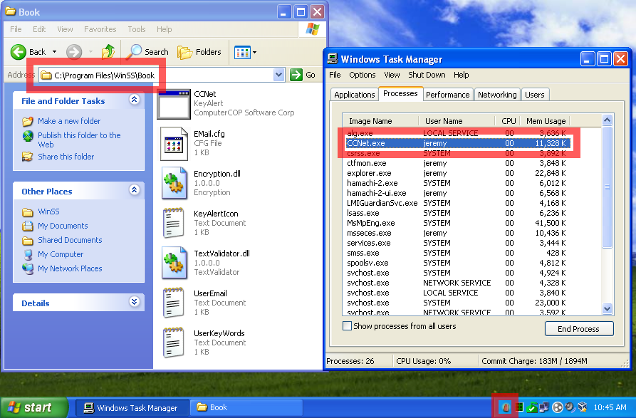 Image showing how to find ComputerCOP's Key Alert on a Windows machine.