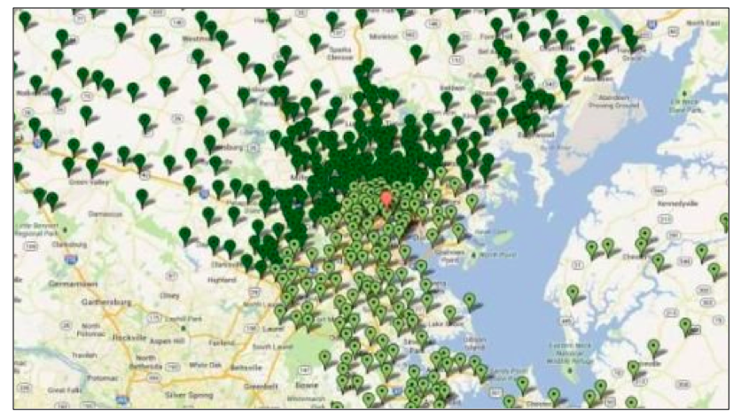 Map of 29,659 datapoints generated by Mr. Graham's cell phone over 221 days