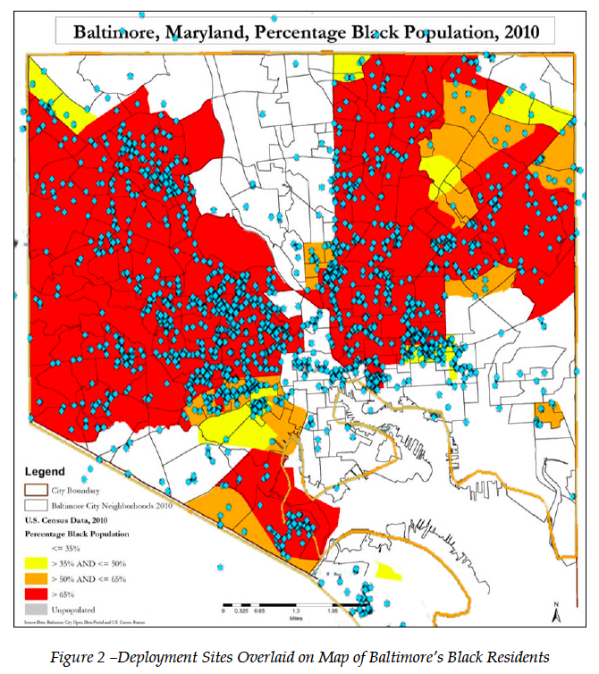 Map of Baltimore PD Stingray Use in Black Communities