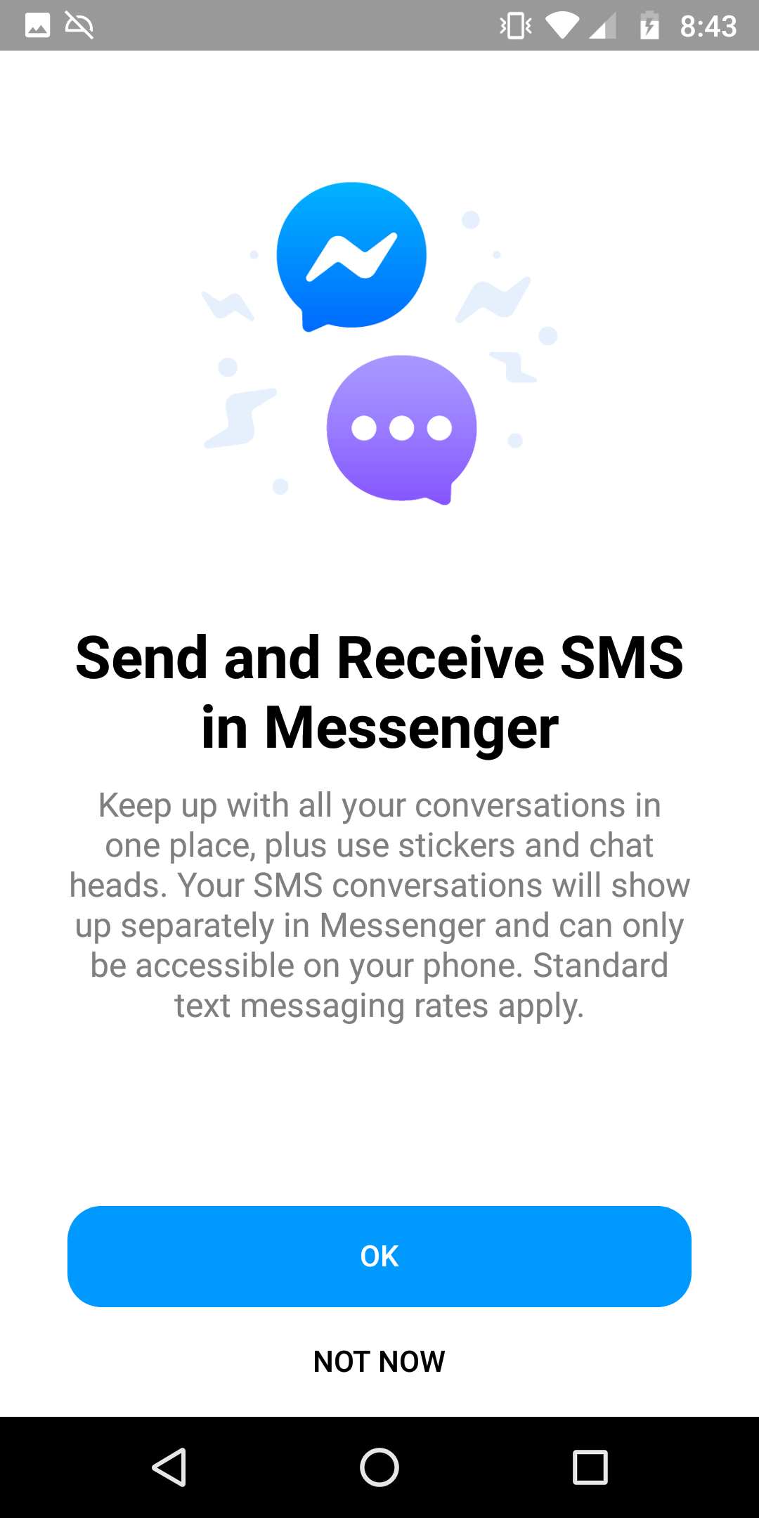 facebook sms messenger feature on install