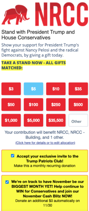  "We're on track to have November be our BIGGEST MONTH YET! Help continue to WIN for Conservatives and join our November Cash Blitz Now! Donate an additional $0 automatically on 11/30."