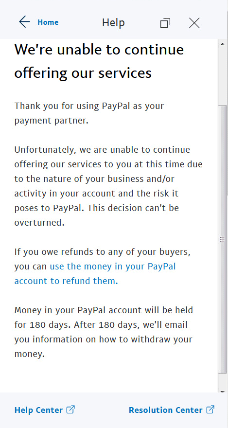 screenshot of Paypal