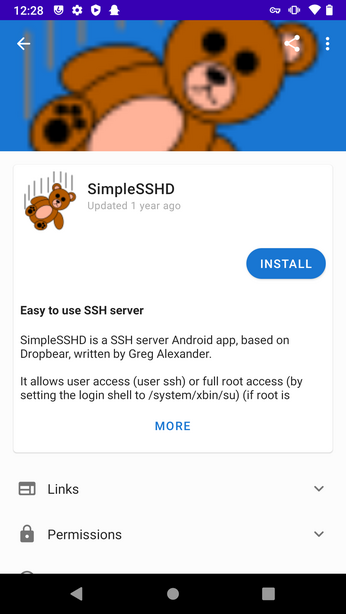 SimpleSSHD details in F-Droid