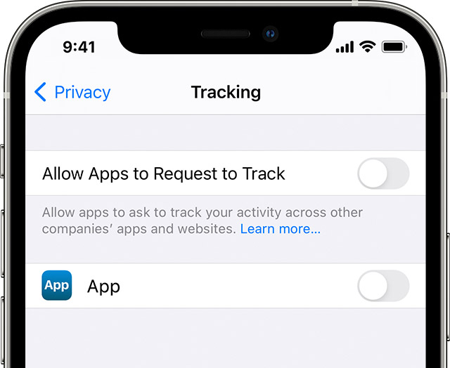 A screenshot of the iOS "Allow Apps to Request To Track" option. 