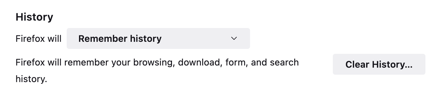 Firefox remember history options in its privacy menu