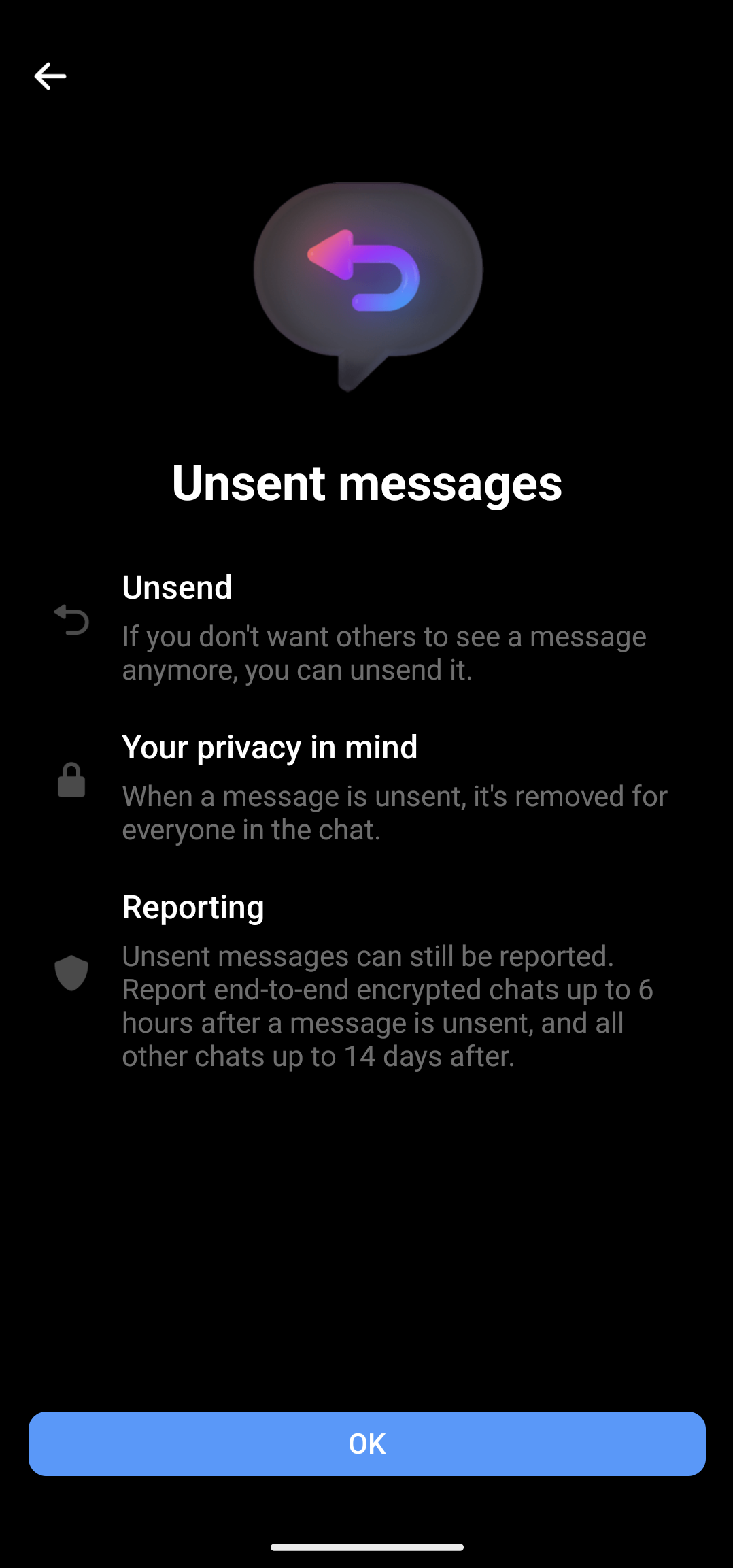 Screenshot of FB informing the user about unsent messages