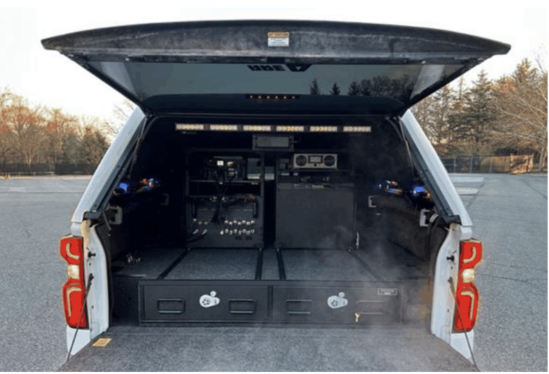 An image of the Jacobs CSS system as integrated into a Chevrolet Silverado for the Virginia State Police.