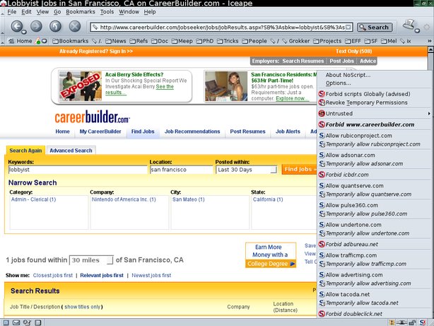 Ten 3rd party tracking sites' content is included in CareerBuilder search results